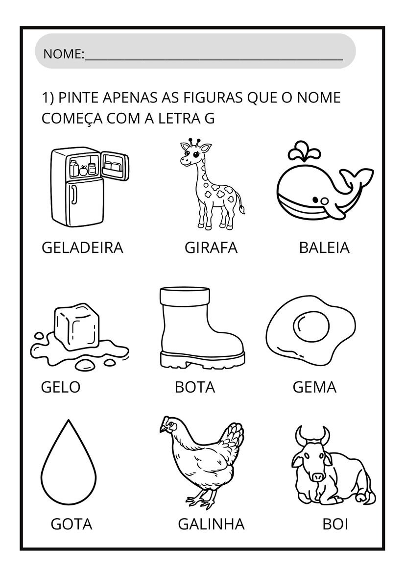 Atividades letra G para imprimir: material prático para uso em sala de aula